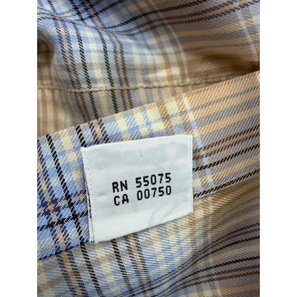 Bobby Jones Collection Mens XL Tan Blue Plaid Button Down Shirt Woven In Italy - Picture 8 of 8